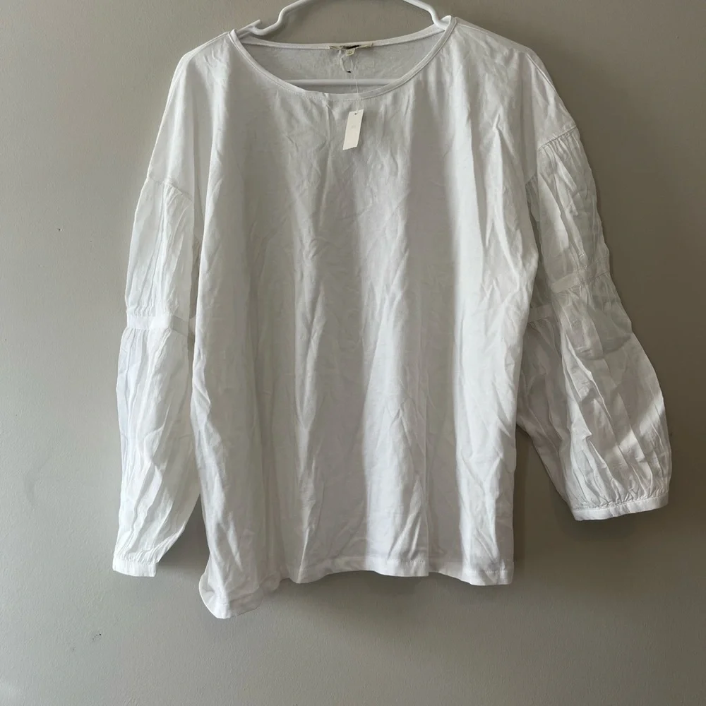 Madewell White Puff-Sleeve Drop-Shoulder Knit Top Size XL *ink spots
